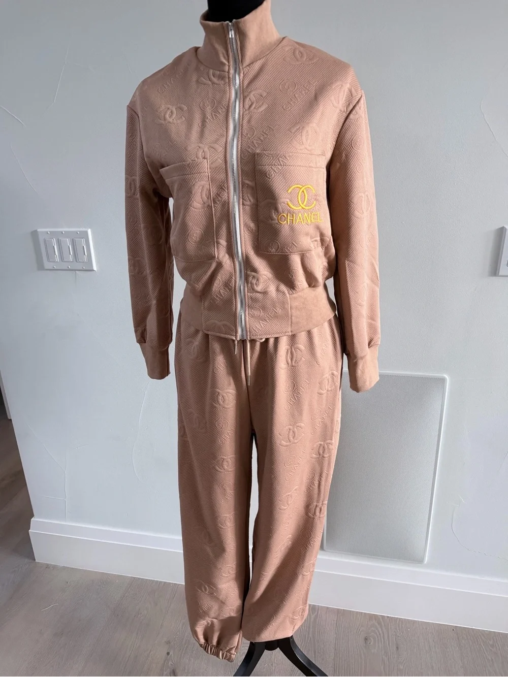 CHANEL Beige Lounge Set Tracksuit Two Piece Matching Set with pockets size S